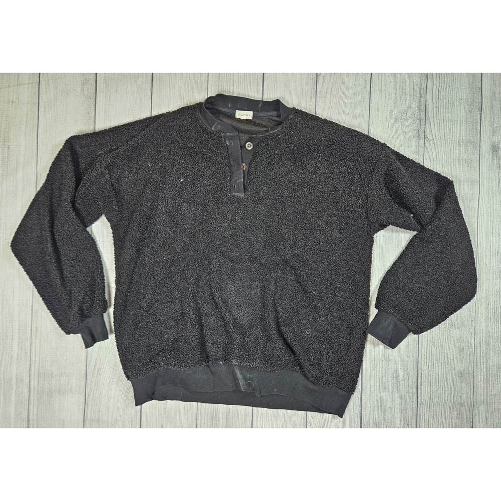 Donni Sherpa Pullover Womens Small Black Cotton Henley Fleece Sweatshirt‎